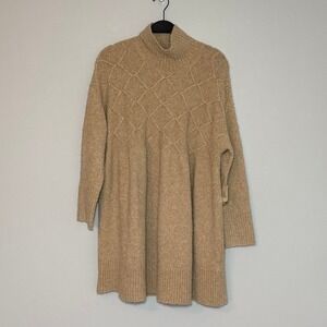 Free People Jaci Sweater Dress Sandy Beige Mock Neck Knit Mini XS Thanksgiving
